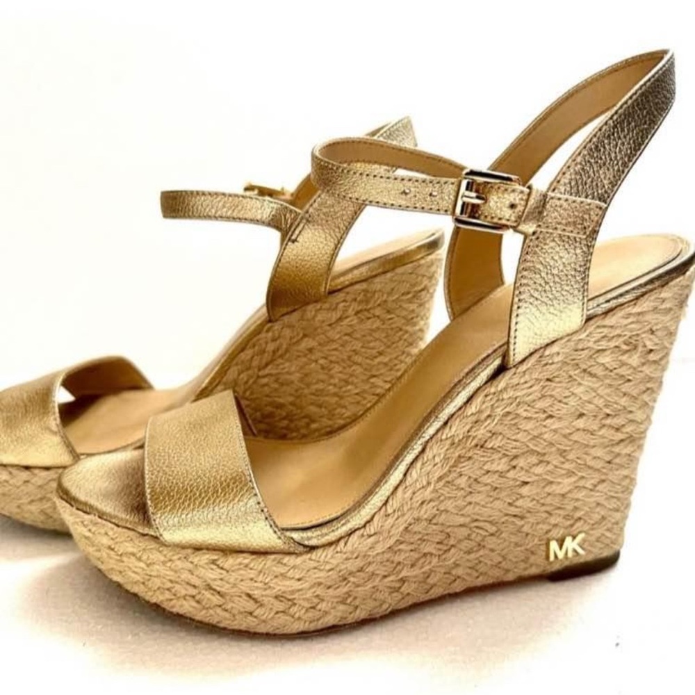 Michael Kors Gold Wedge Espadrilles with Peep-Toe
